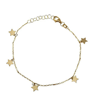 18K Solid Yellow Gold Dangling Polished Stars Bracelet - Amalia FJ & Boutique