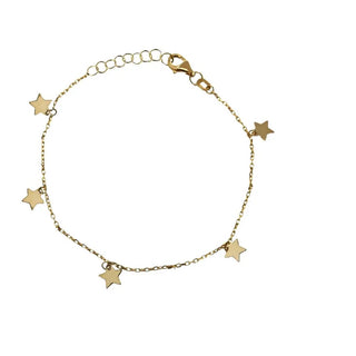 18K Solid Yellow Gold Dangling Polished Stars Bracelet