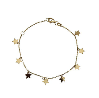 18K Solid Yellow Gold Dangling Mini Stars Bracelet