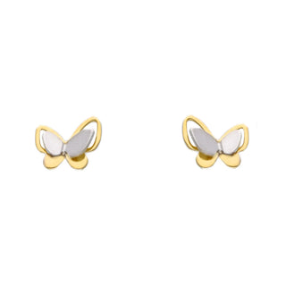 18KTwo Tone Solid Gold Small Butterfly Polished Post Earrings