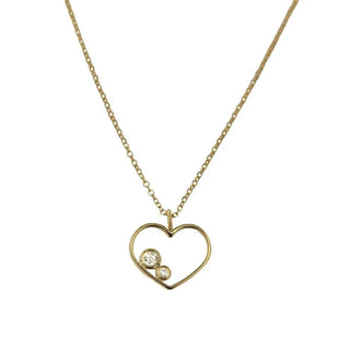18k Solid Yellow Gold Diamond Open Heart Necklace 16 inches , Amalia Jewelry