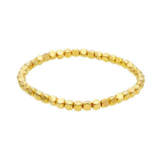 18K Solid Yellow Gold Polished Cubes Elastic Bracelet