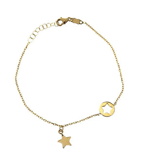 18K Solid Yellow Gold Cut out and Dangle Star Bracelet