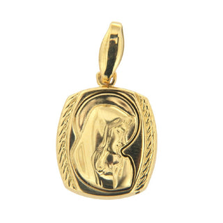 18K Solid Gold Puffy Virgin Mary Medal Pendant