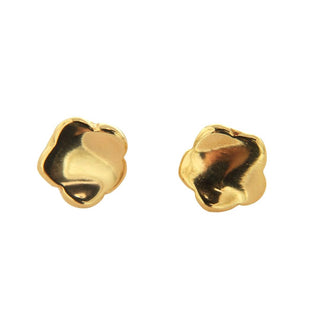 18K Solid Yellow Gold Puffy Polished Flower Earrings