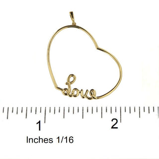 18k Solid Yellow Gold Large Open Heart Love Pendant