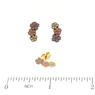 18K Yellow Gold Lilac Pink & White Flower Crawler Earrings - Amalia J & Boutique