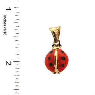 18K Solid Yellow Gold Red Enamel Large Lady Bug Pendant , Amalia Jewelry