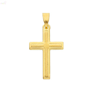 18K Solid Yellow Gols Satin and Polished Cross Pendant