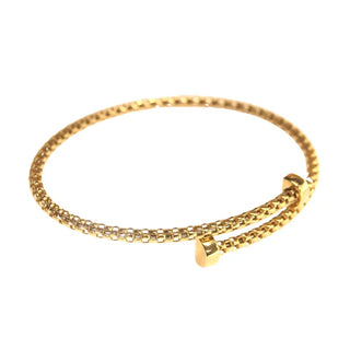 18K Solid Yellow Gold Double Nail Popcorn Bangle Bracelet