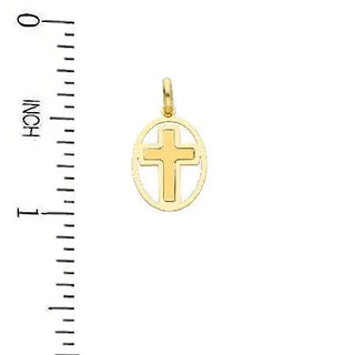 18K Solid Yellow Gold Oval open Cross Medal Pendant