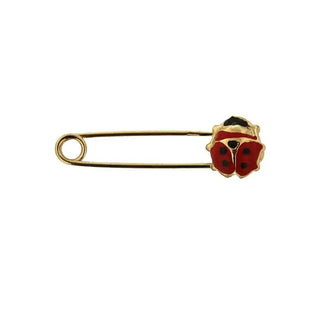 18K Solid Yellow Gold Red Enamel Lady Bug Safety Pin , Amalia Jewelry