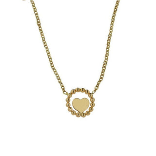 18K Solid Yellow Gold Beaded Open Circle and Polished Heart Necklace for Girls - Amalia FJ & Boutique