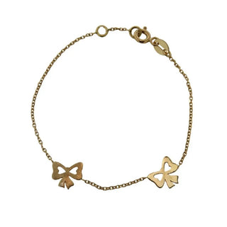 18K Solid Yellow Gold Polished and Satin Bows Bracelet