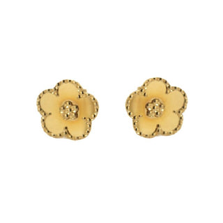 18K Solid Yellow Gold Flower Post Earrings