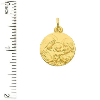 18K Solid Yellow Gold Holy Family Round Medal Pendant