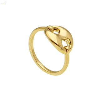 18k Solid Yellow Gold Large Polished Marine Link Ring