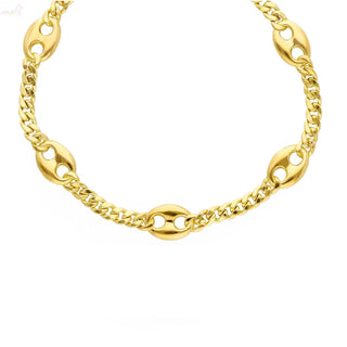 18K Solid Yellow Gold Marine Links and Curb Chain Bracelet