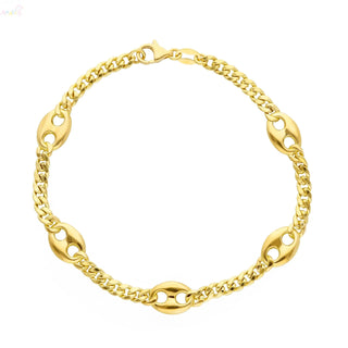 18K Solid Yellow Gold Marine Links and Curb Chain Bracelet