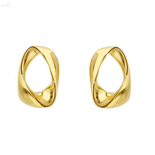 18K Solid Yellow Gold Modern Twist Open Oval Earrings