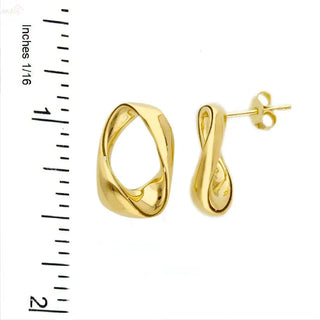 18K Solid Yellow Gold Modern Twist Open Oval Earrings