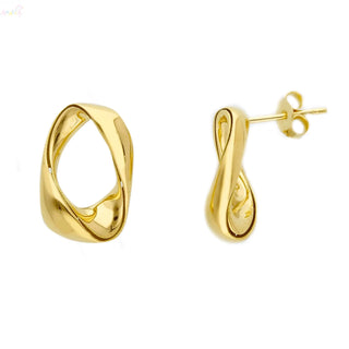 18K Solid Yellow Gold Modern Twist Open Oval Earrings