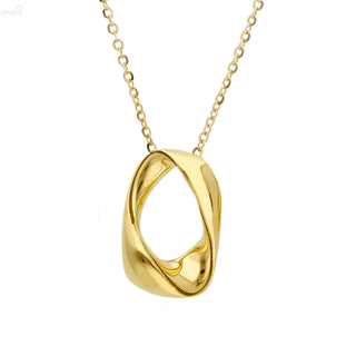 18K Solid Yellow Gold Modern Twist Open Oval Shape Necklace