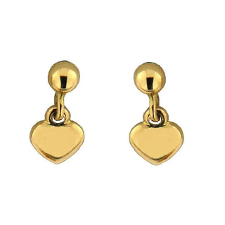  18K Solid Yellow Gold Puffy Hearts Dangle Earrings