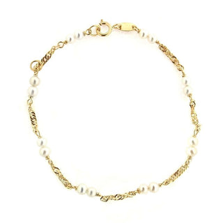 18k Solid Yellow Gold Pearls Bracelet , Amalia Jewelry