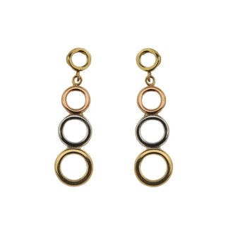 18K Solid Tricolor Gold Open Circles Dangle Earrings