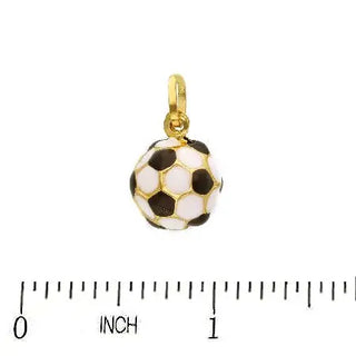 18K Solid Yellow Gold Black and White Soccer Ball Pendant