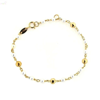 18k Solid Yellow Gold Pearl and Gold beads Bracelet