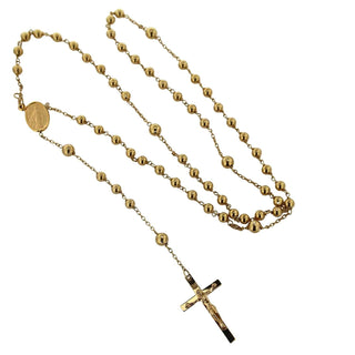 18K Solid Gold Men 22 inches Rosary Necklace Solid Beads , Amalia Jewelry
