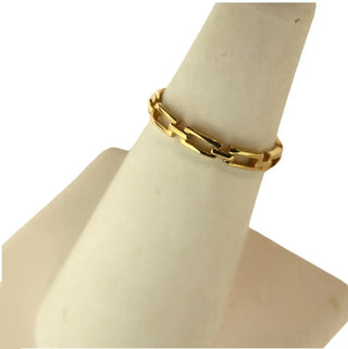 18K Solid Yellow Gold Thin Open Rectangle Link Chain Ring