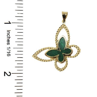 18K Solid Yellow Gold Tilted Malachite Butterfly Pendant
