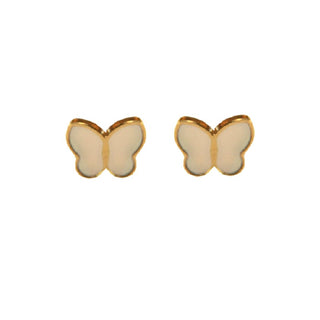 18K Yellow Gold Mother of Pearl Tiny Butterfly Post Earrings 