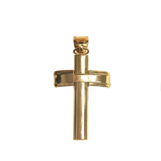 18K Solid Gold Convex Modern Cross in Yellow 