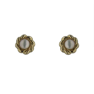 18K Yellow Gold Pearl or Turquoise braided border Stud covered screwback earrings , Amalia Jewelry