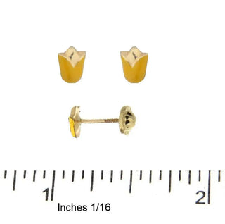 18K Solid Yellow Gold Yellow Enamel Tulip Flower Covered Screwback Earrings , Amalia Jewelry