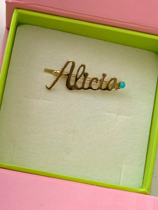 Custom made 18k Solid Yellow Gold Name Safety Pin