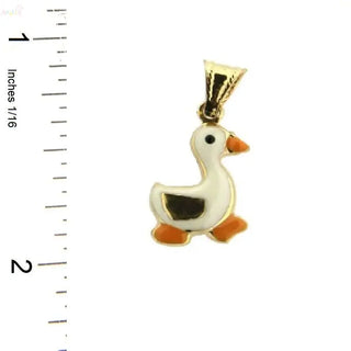 18K Solid Yellow Gold White and yellow Enamel Duck Pendant