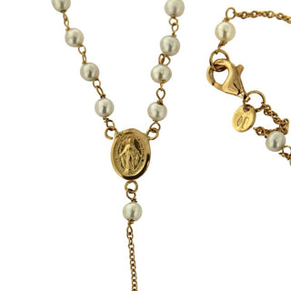 18k Solid Yellow Gold 3mm Cultivated Pearls Rosary Necklace