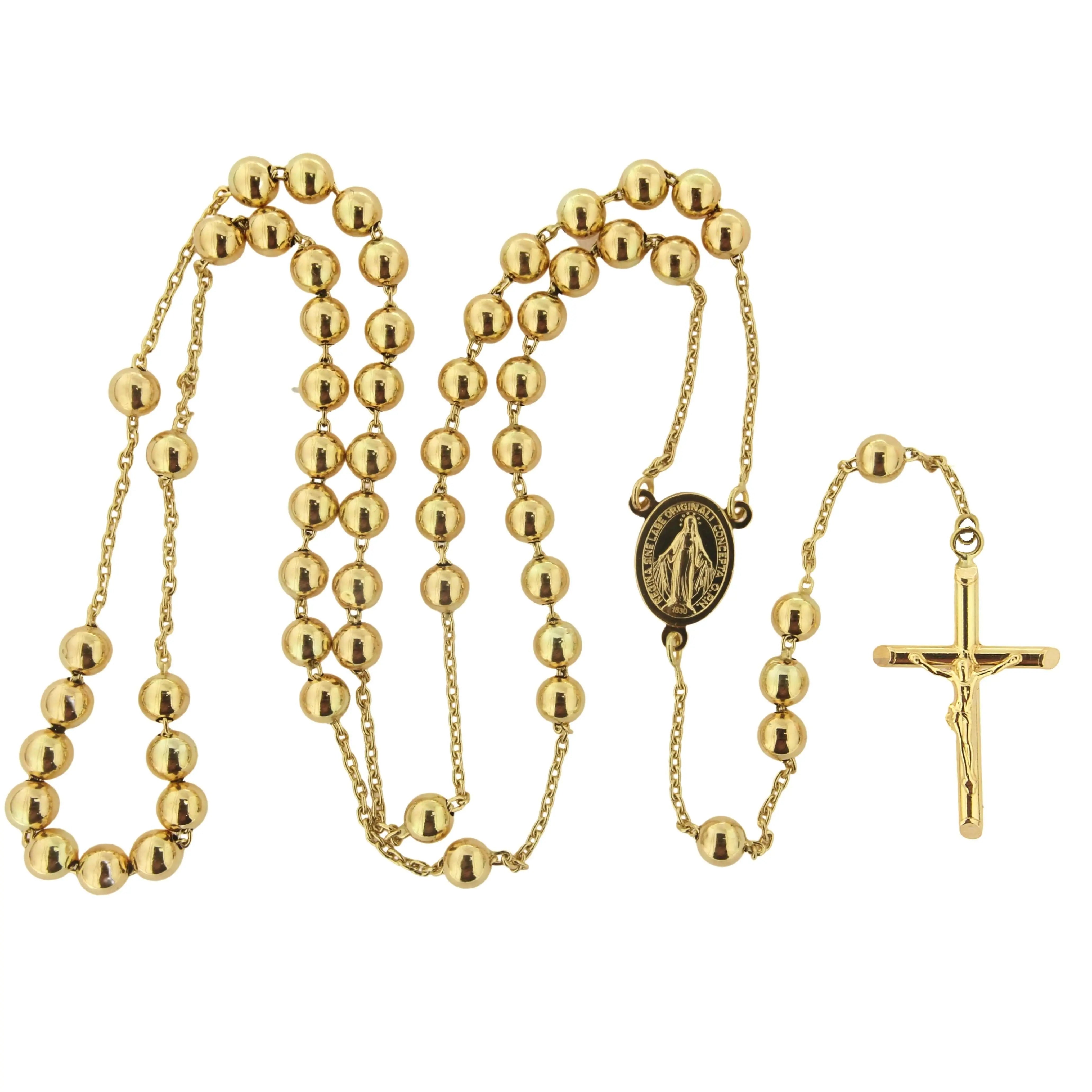 Mens Iced Rosary Necklace Cluster Cross Pendant 14k Gold Plated Cz Chain  Hip Hop | eBay