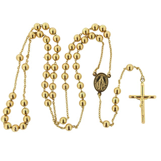 Exquisite 18K Solid Yellow Gold 5mm Beads Men's Rosary Necklace , Amalia Jewelry