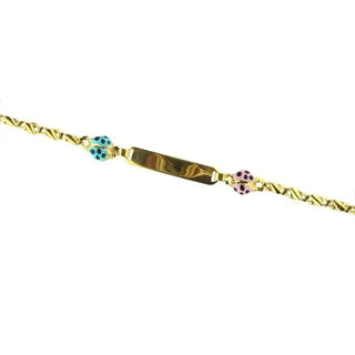 18K Gold Pink and Turquoise Enamel Ladybug ID Bracelet - Amalia J & Boutique