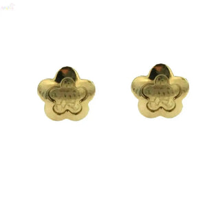 18K Solid Yellow Gold Flower Covered Screwback Earrings