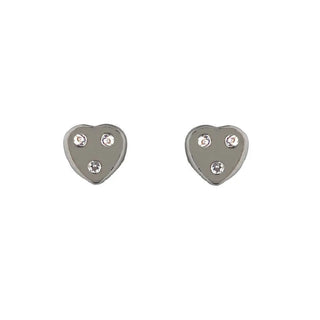 18K Solid White Gold Zirconia Heart Screwback Earrings