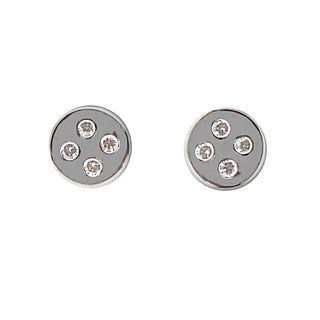 18K Solid White Gold Zirconia CIrcle Screw back Earrings
