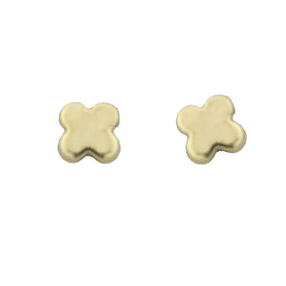 18K Solid Yellow Gold Flat Hammered 4 Leaf Clover Covered Screwback Earrings , Amalia Jewelry
