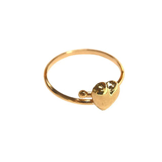 18K Solid Yellow Gold Adjustable Small Puffy Heart Ring